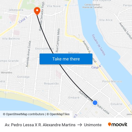 Av. Pedro Lessa X R. Alexandre Martins to Unimonte map