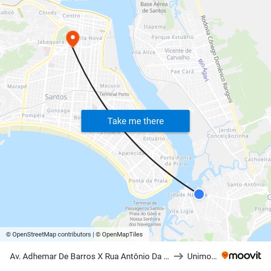 Av. Adhemar De Barros X Rua Antônio Da Costa Jr. to Unimonte map