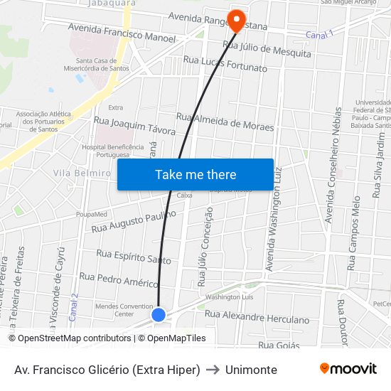 Av. Francisco Glicério (Extra Hiper) to Unimonte map
