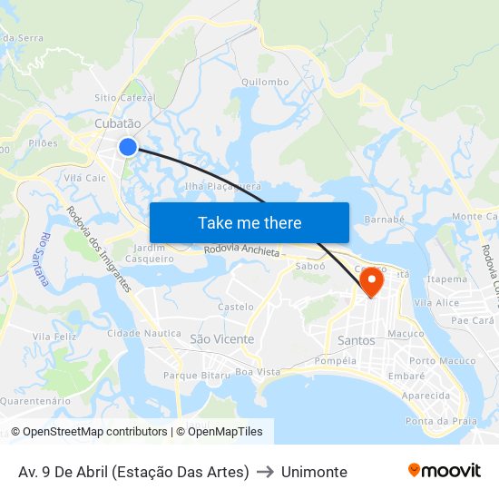 Av. 9 De Abril (Estação Das Artes) to Unimonte map