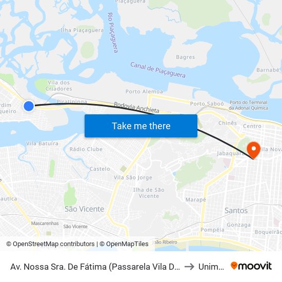 Av. Nossa Sra. De Fátima (Passarela Vila Dos Pescadores) to Unimonte map