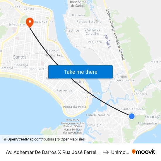 Av. Adhemar De Barros X Rua José Ferreira Canaes to Unimonte map