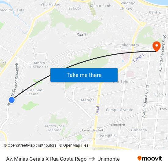 Av. Minas Gerais X Rua Costa Rego to Unimonte map