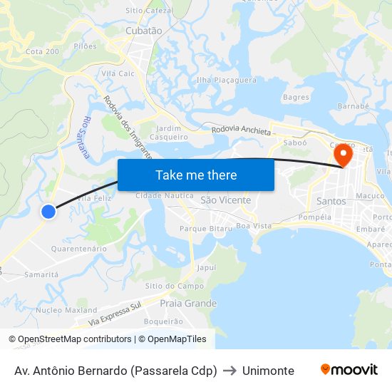 Av. Antônio Bernardo (Passarela Cdp) to Unimonte map