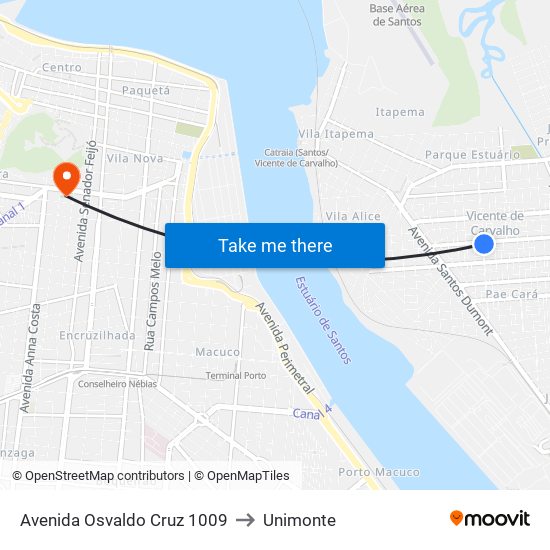 Avenida Osvaldo Cruz 1009 to Unimonte map
