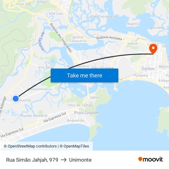 Rua Simão Jahjah, 979 to Unimonte map