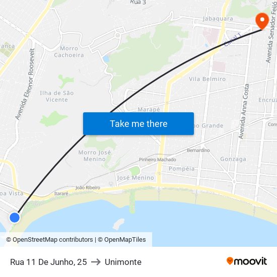 Rua 11 De Junho, 25 to Unimonte map