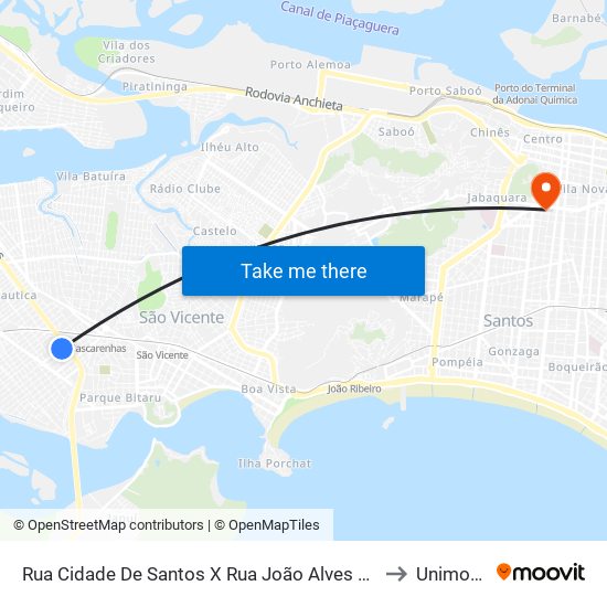Rua Cidade De Santos X Rua João Alves Ferreira to Unimonte map