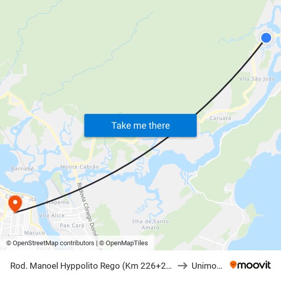 Rod. Manoel Hyppolito Rego (Km 226+200m) to Unimonte map