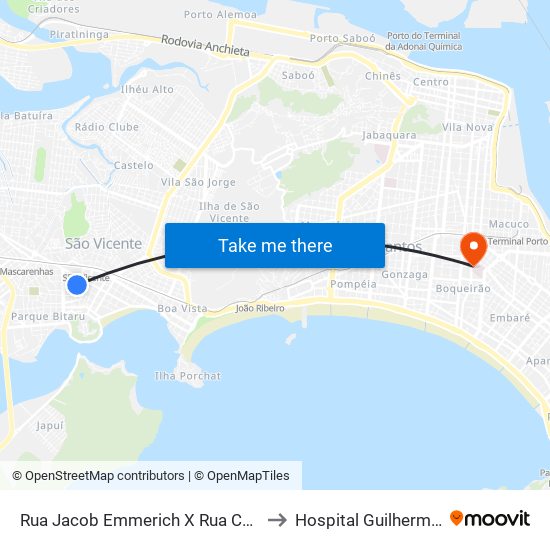 Rua Jacob Emmerich X Rua Campos Sales to Hospital Guilherme Álvaro map