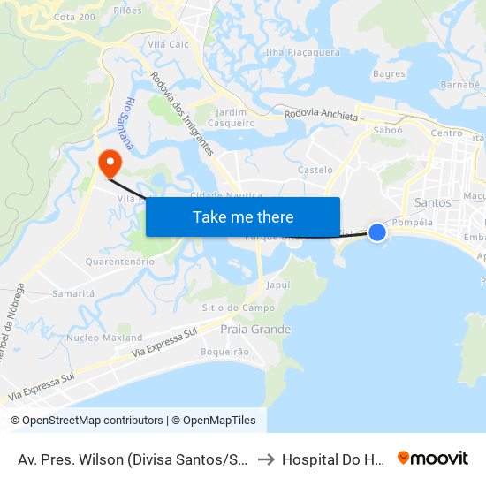 Av. Pres. Wilson (Divisa Santos/São Vicente) to Hospital Do Humaita map
