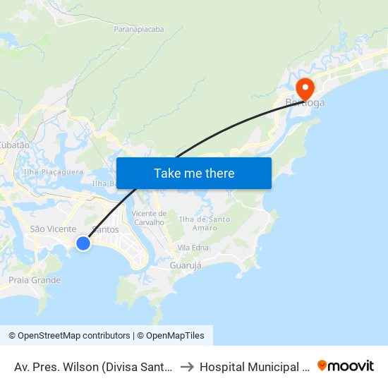 Av. Pres. Wilson (Divisa Santos/São Vicente) to Hospital Municipal De Bertioga map