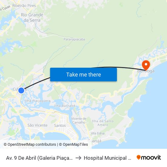 Av. 9 De Abril (Galeria Piaçaguera/Kallan) to Hospital Municipal De Bertioga map