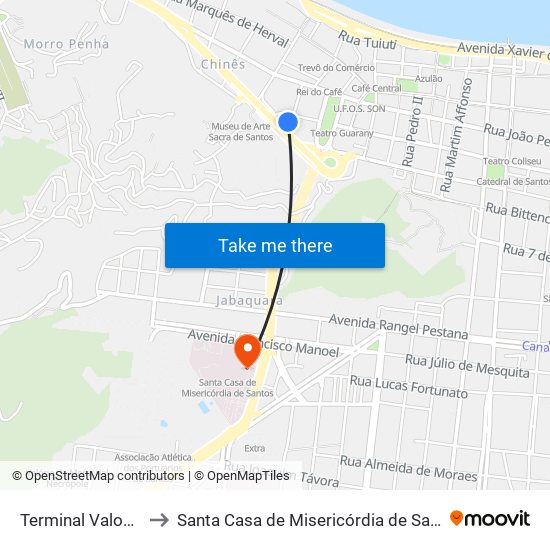 Terminal Valongo to Santa Casa de Misericórdia de Santos map