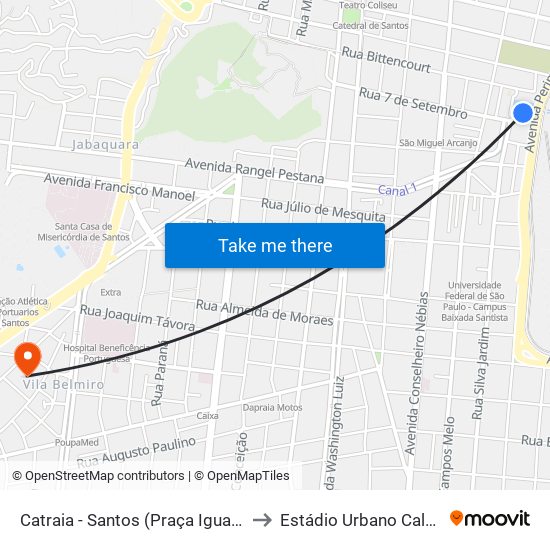 Catraia - Santos (Praça Iguatemy) to Estádio Urbano Caldeira map