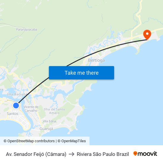 Av. Senador Feijó (Câmara) to Riviera São Paulo Brazil map