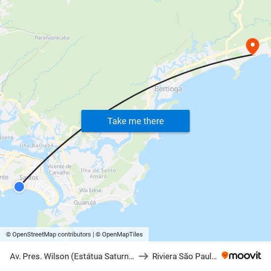 Av. Pres. Wilson (Estátua Saturnino De Brito) to Riviera São Paulo Brazil map