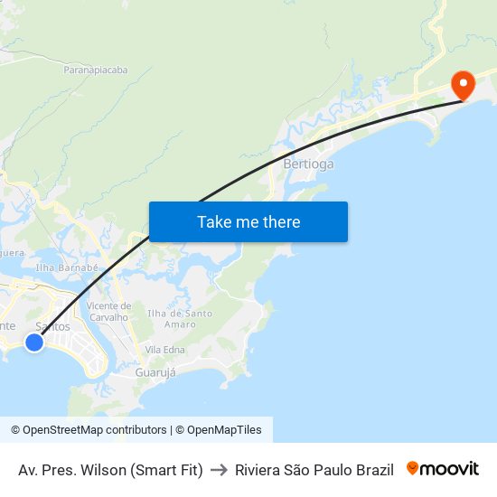 Av. Pres. Wilson (Smart Fit) to Riviera São Paulo Brazil map