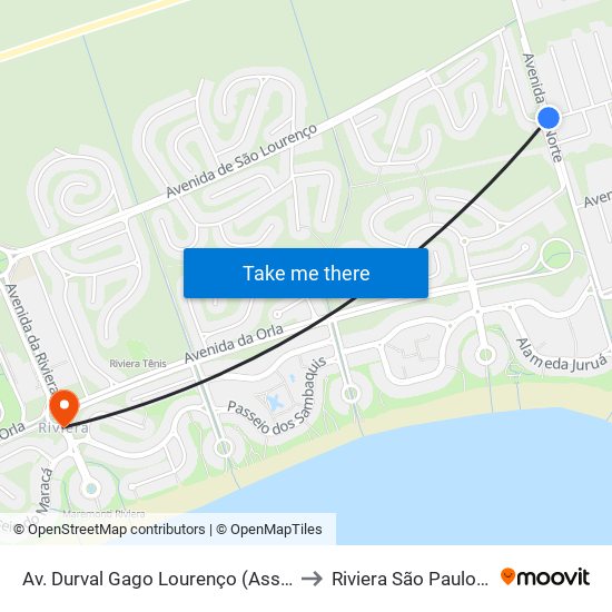 Av. Durval Gago Lourenço (Associação) to Riviera São Paulo Brazil map