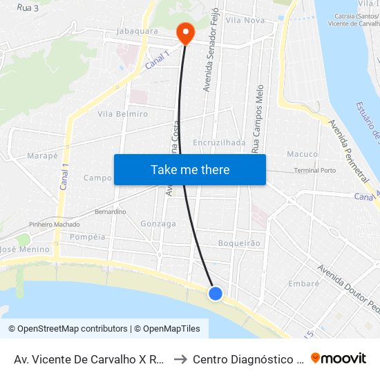 Av. Vicente De Carvalho X Rua Ângelo Guerra to Centro Diagnóstico - Santa Casa map