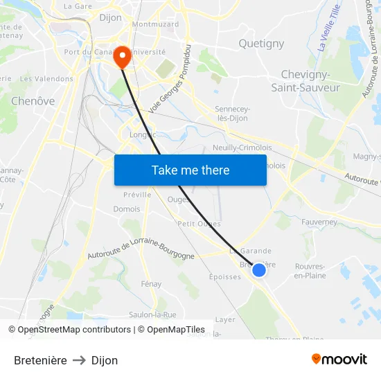 Bretenière to Dijon map