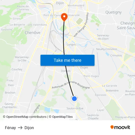 Fénay to Dijon map