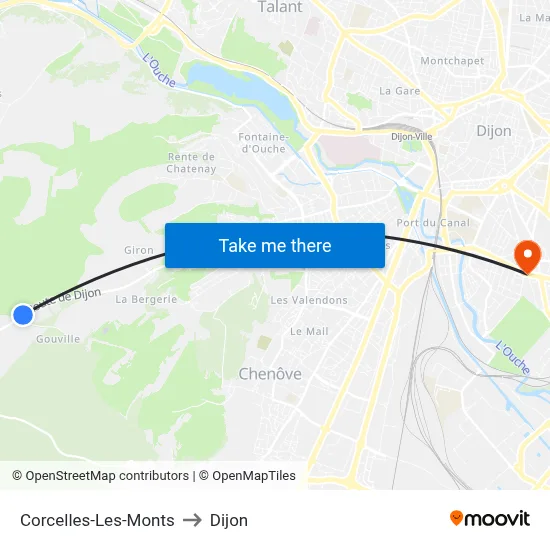 Corcelles-Les-Monts to Dijon map