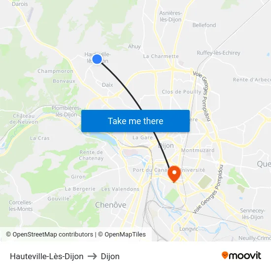 Hauteville-Lès-Dijon to Dijon map