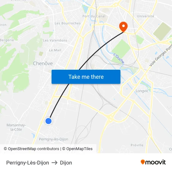 Perrigny-Lès-Dijon to Dijon map