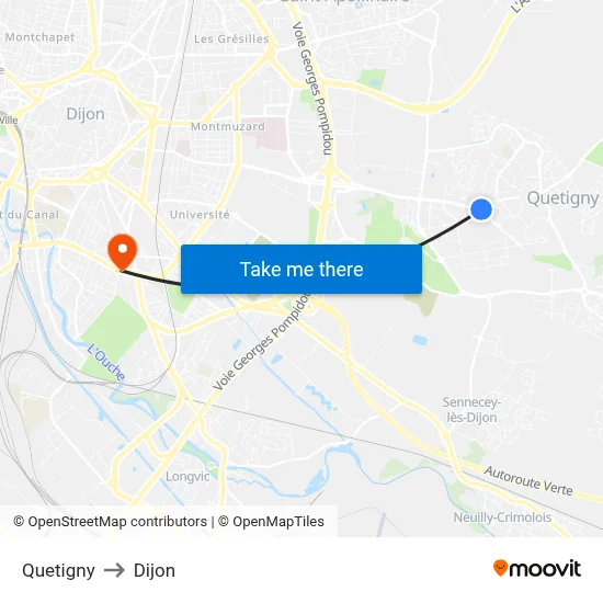 Quetigny to Dijon map