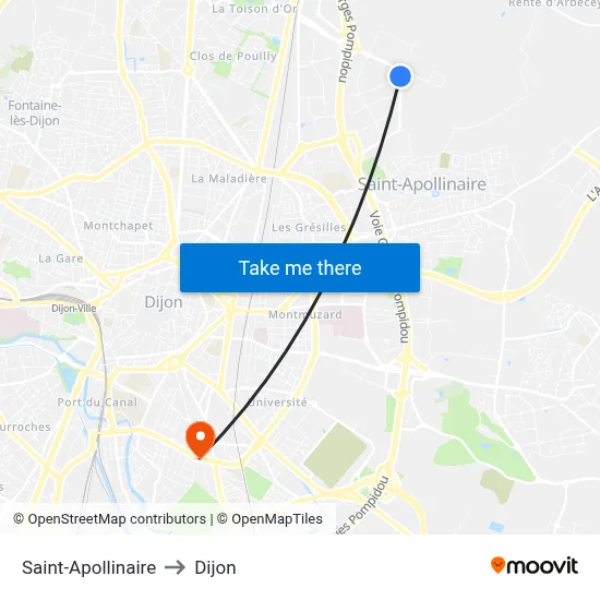 Saint-Apollinaire to Dijon map