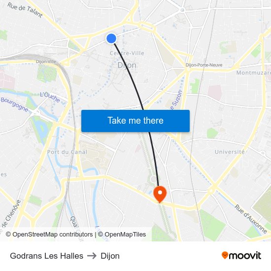 Godrans Les Halles to Dijon map