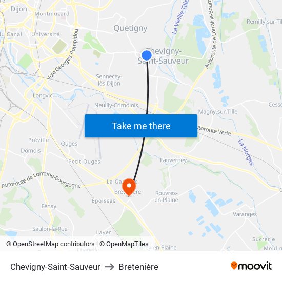 Chevigny-Saint-Sauveur to Bretenière map