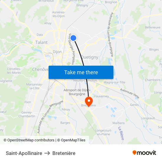 Saint-Apollinaire to Bretenière map