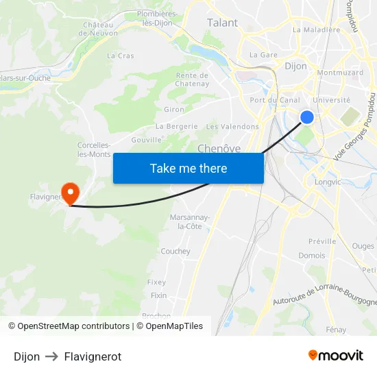 Dijon to Flavignerot map