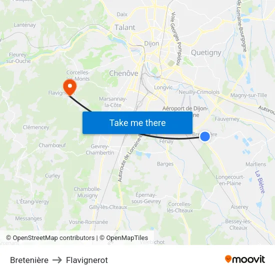 Bretenière to Flavignerot map