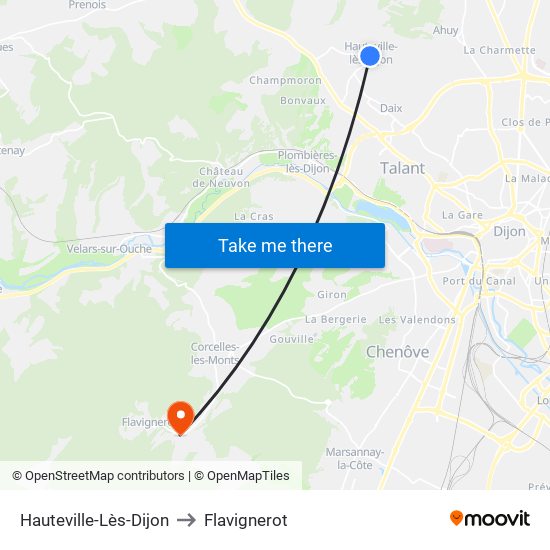 Hauteville-Lès-Dijon to Flavignerot map