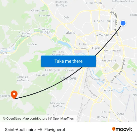 Saint-Apollinaire to Flavignerot map
