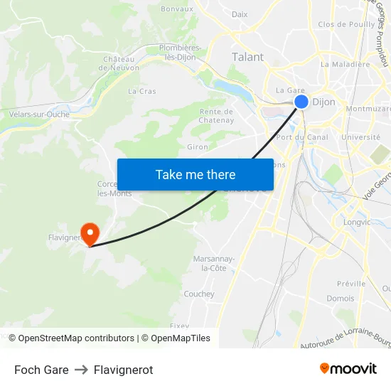 Foch Gare to Flavignerot map