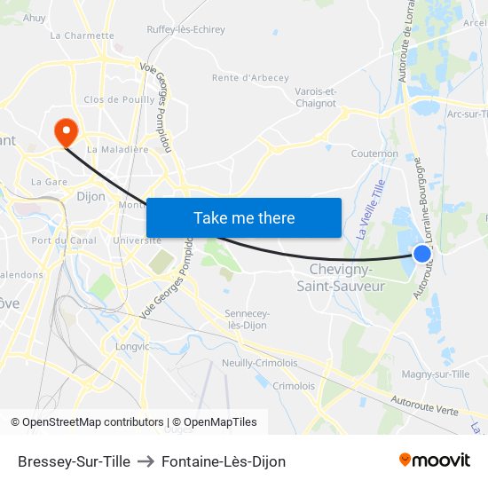 Bressey-Sur-Tille to Fontaine-Lès-Dijon map