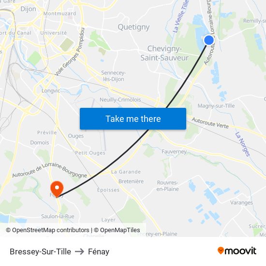 Bressey-Sur-Tille to Fénay map