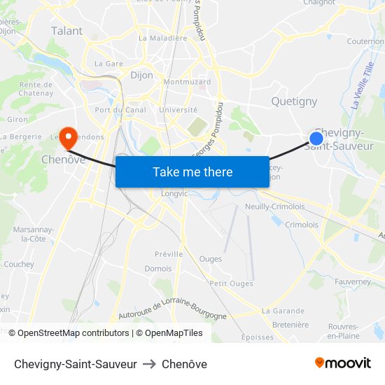 Chevigny-Saint-Sauveur to Chenôve map
