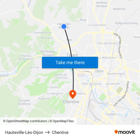 Hauteville-Lès-Dijon to Chenôve map