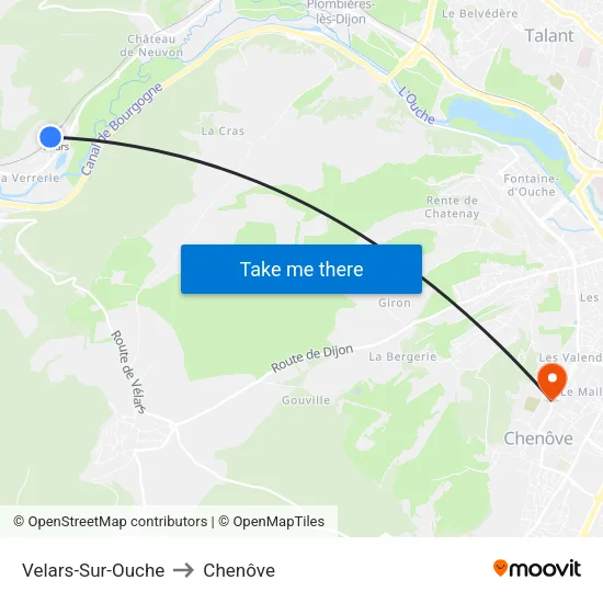 Velars-Sur-Ouche to Chenôve map