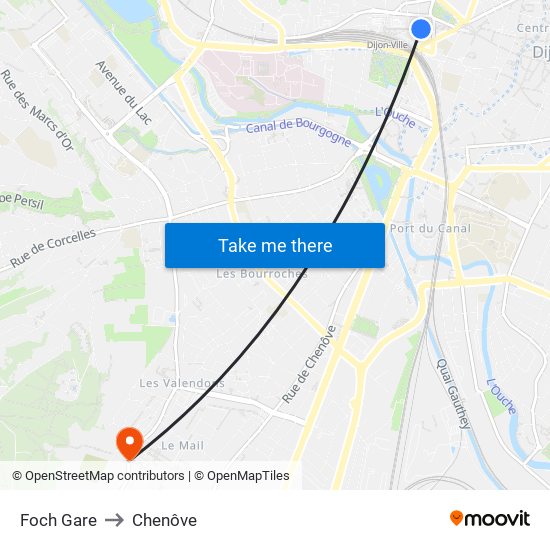 Foch Gare to Chenôve map