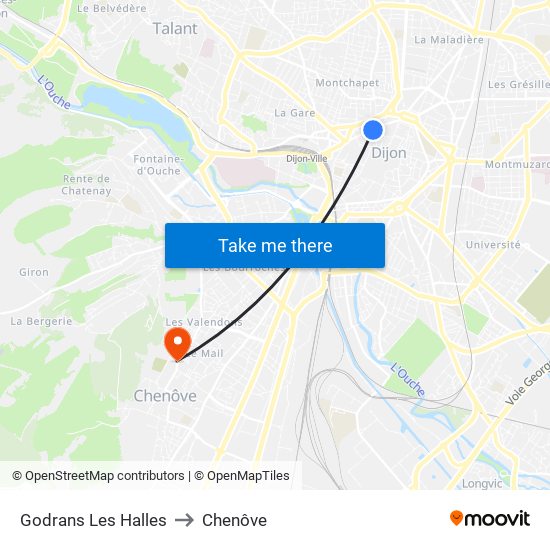 Godrans Les Halles to Chenôve map