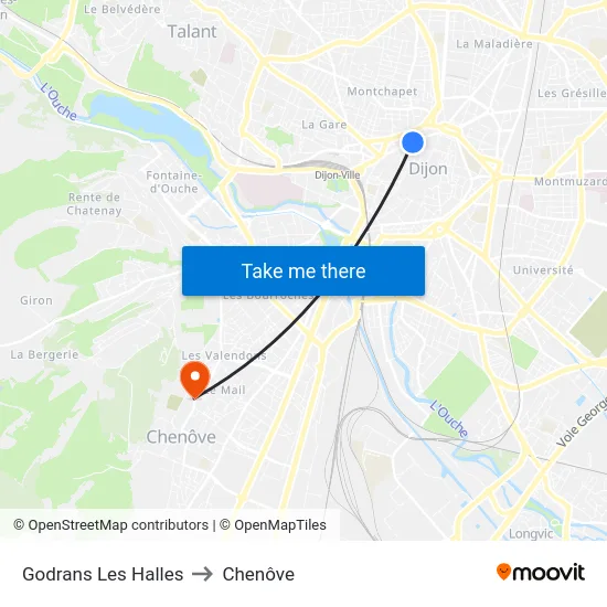Godrans Les Halles to Chenôve map