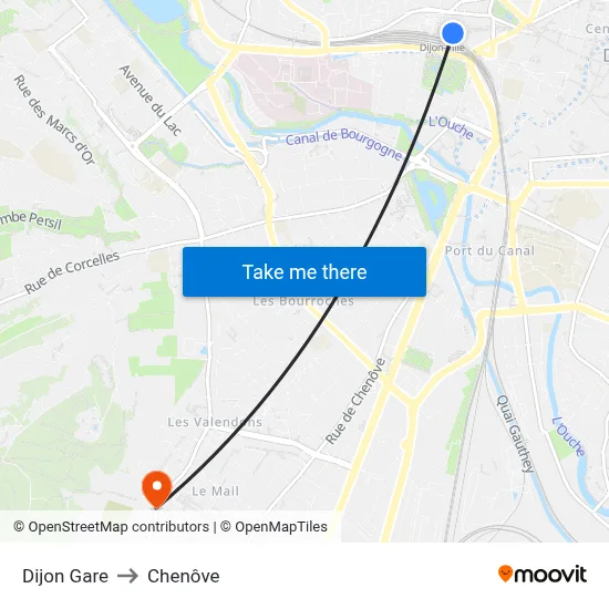 Dijon Gare to Chenôve map
