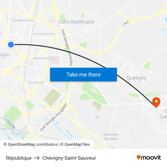 République to Chevigny-Saint-Sauveur map