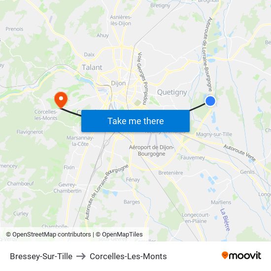 Bressey-Sur-Tille to Corcelles-Les-Monts map